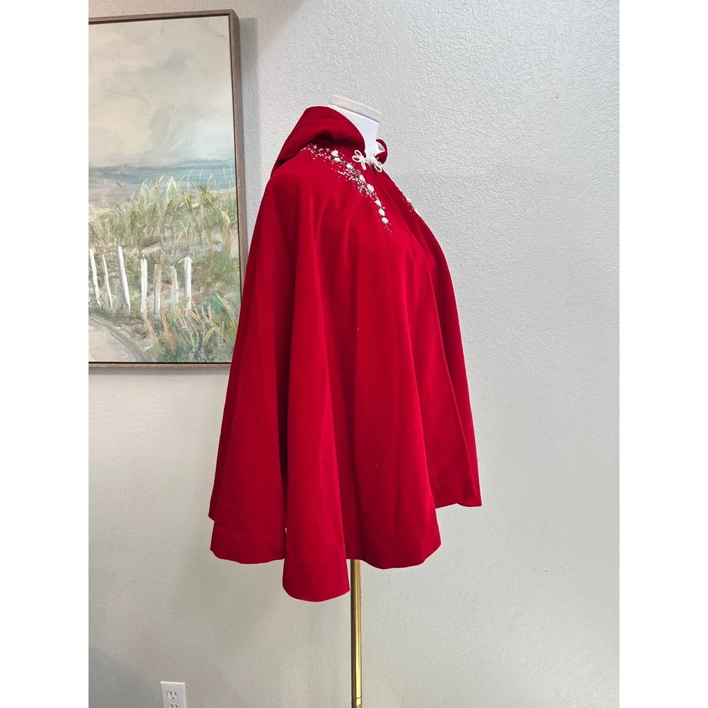 Vintage Red Velvet Hooded Cape Little Red Riding Hood Costume Cloak Cottagecore